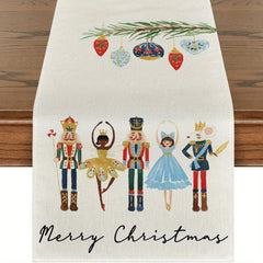 Watercolor Nutcrackers Xmas Balls Merry Christmas Table Runner