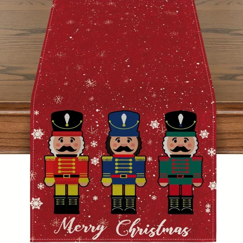 Watercolor Nutcrackers Xmas Balls Merry Christmas Table Runner