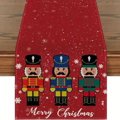 Watercolor Nutcrackers Xmas Balls Merry Christmas Table Runner