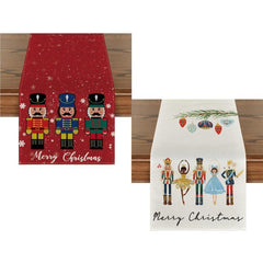 Watercolor Nutcrackers Xmas Balls Merry Christmas Table Runner