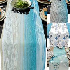 Sea Beach Linen Table Runner Summer Style Printed Waterproof Stain Resistant