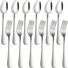 12pcs Stainless Steel Salad Spoon Dessert Fork Set