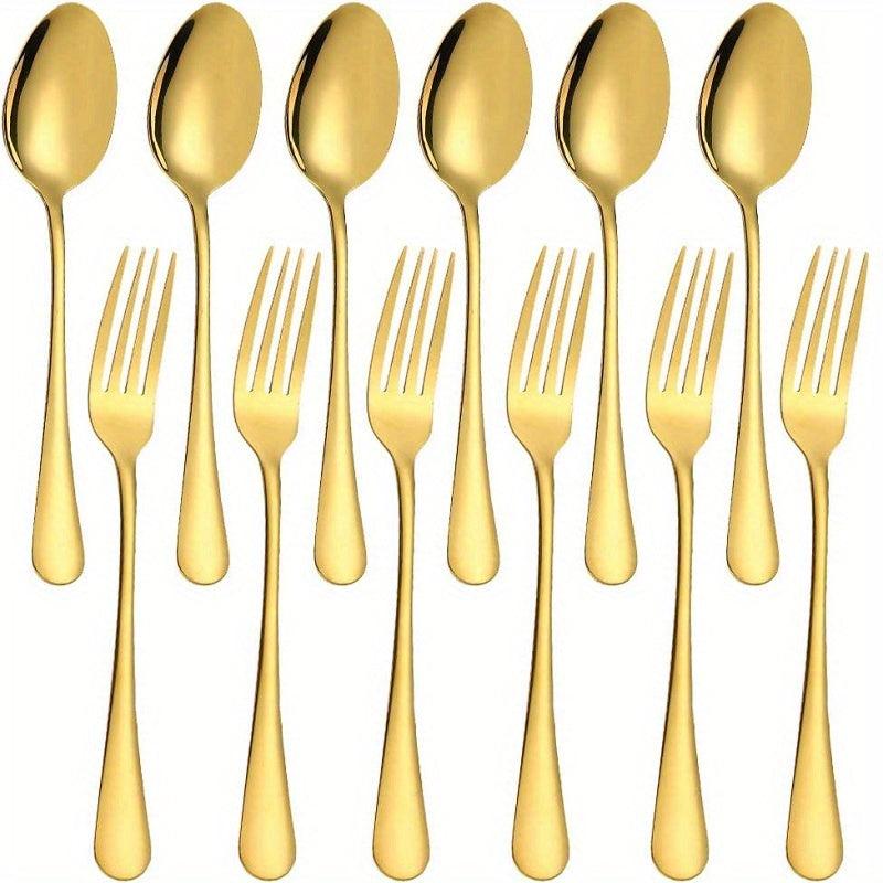 12pcs Stainless Steel Salad Spoon Dessert Fork Set