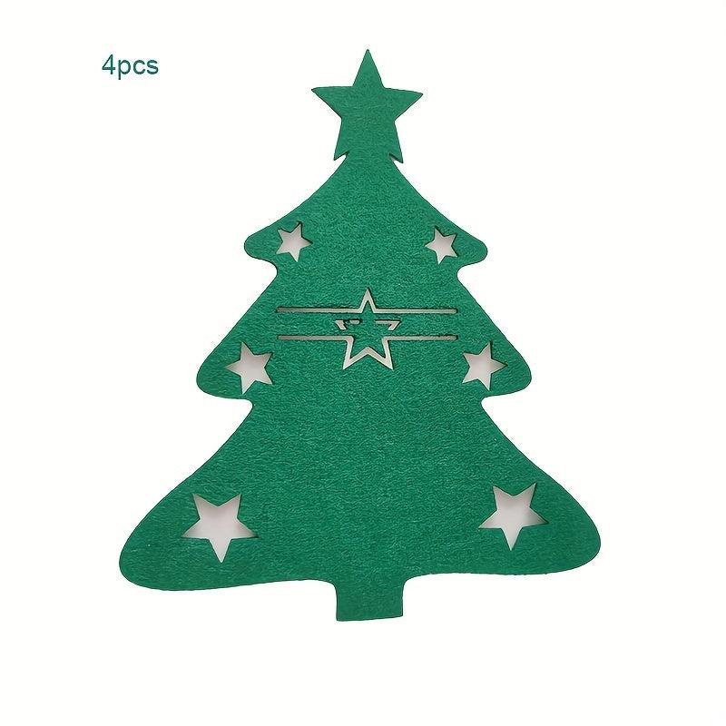 4pcs Christmas Tree Cutlery Holder Felt Fork And Spoon Bag