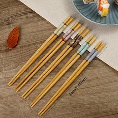 5 Pairs Bamboo Crackle Print Chopsticks Chinese Food Chopsticks