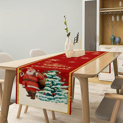 Linen Table Runner Santa Claus Pattern Christmas Table Runner