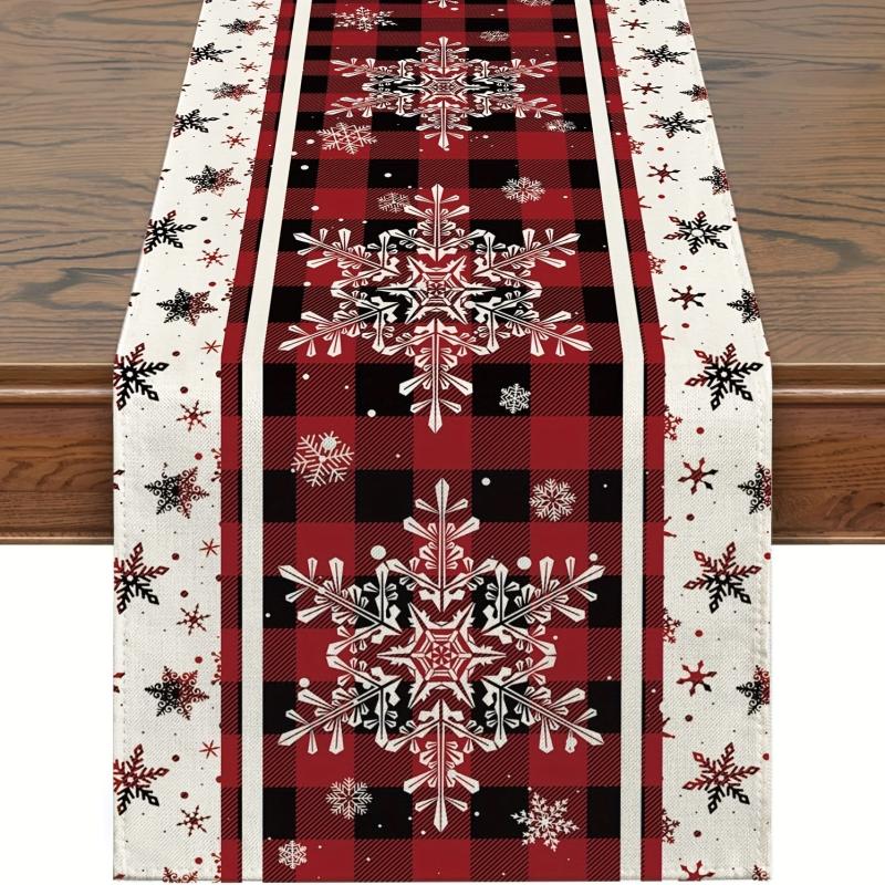 Snowflake Plaid Table Runner Festive Christmas Decor for Home & Parties