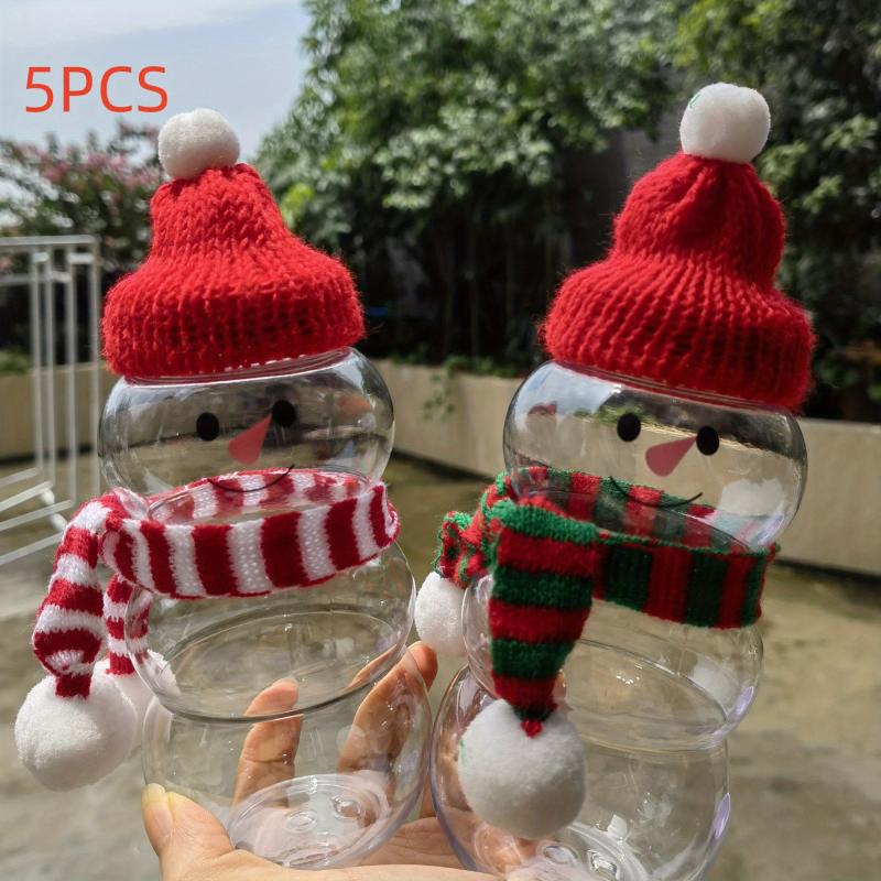 5pcs Christmas Drink Bottle Juice Bottles With Caps Plastic Bottles With Caps