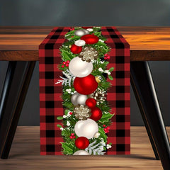 Christmas Table Runner Red Plaid Print Polyester Festive Holiday Decoration
