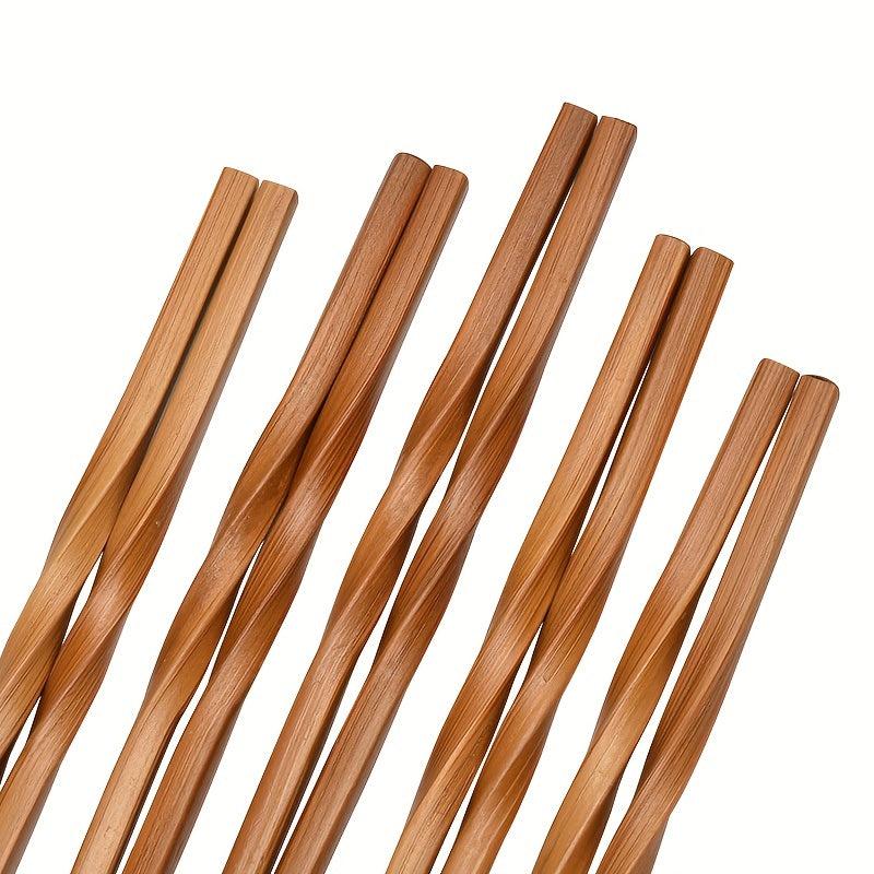 5 Pairs Bamboo Chopsticks Set 9.4in Chinese Style Carbonized Pointed Tab