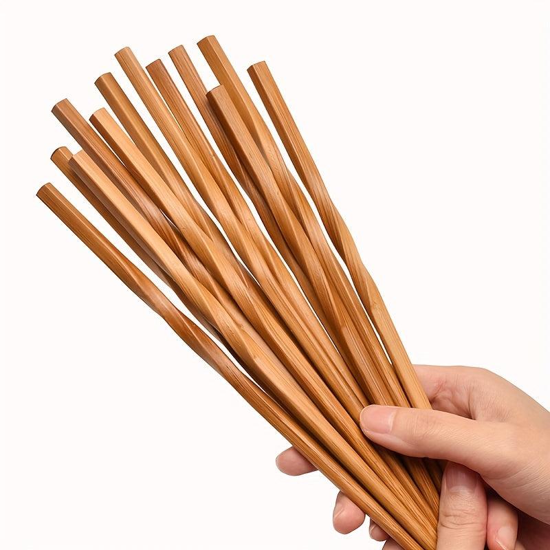 5 Pairs Bamboo Chopsticks Set 9.4in Chinese Style Carbonized Pointed Tab