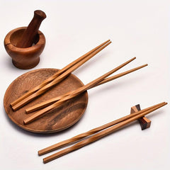 5 Pairs Bamboo Chopsticks Set 9.4in Chinese Style Carbonized Pointed Tab