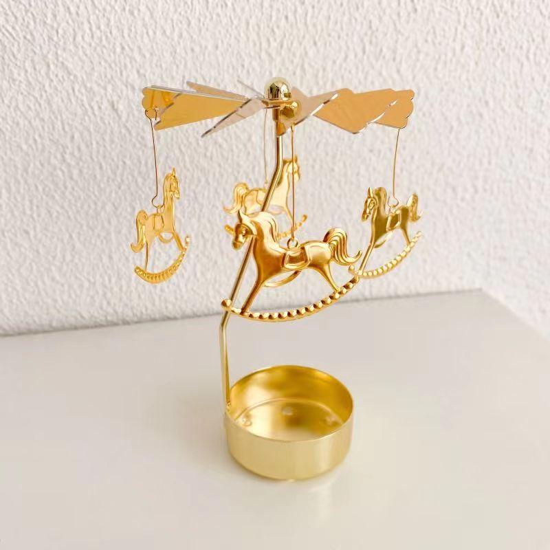 Golden Carousel Candle Spinner Tea Light Holder Christmas Party Decor