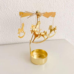 Golden Carousel Candle Spinner Tea Light Holder Christmas Party Decor