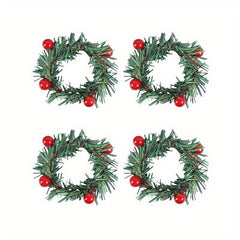 Plastic Napkin Ring Christmas Red Fruit Pine Needle Wreath Napkin Buckle