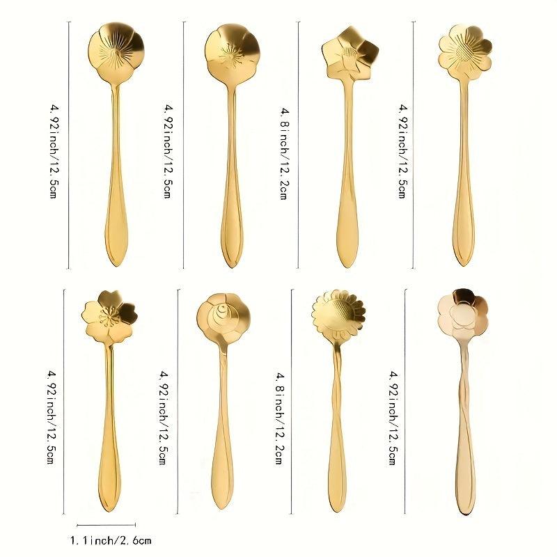 8pcs Flower Spoon Small Tea Spoon Coffee Spoon Stainless Steel