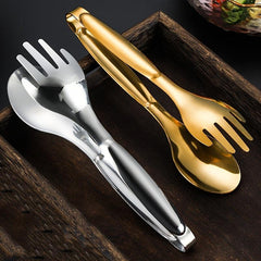 Stainless Steel Food Clip 3-In-1 Fork & Spoon Tong Kitchen BBQ Tong