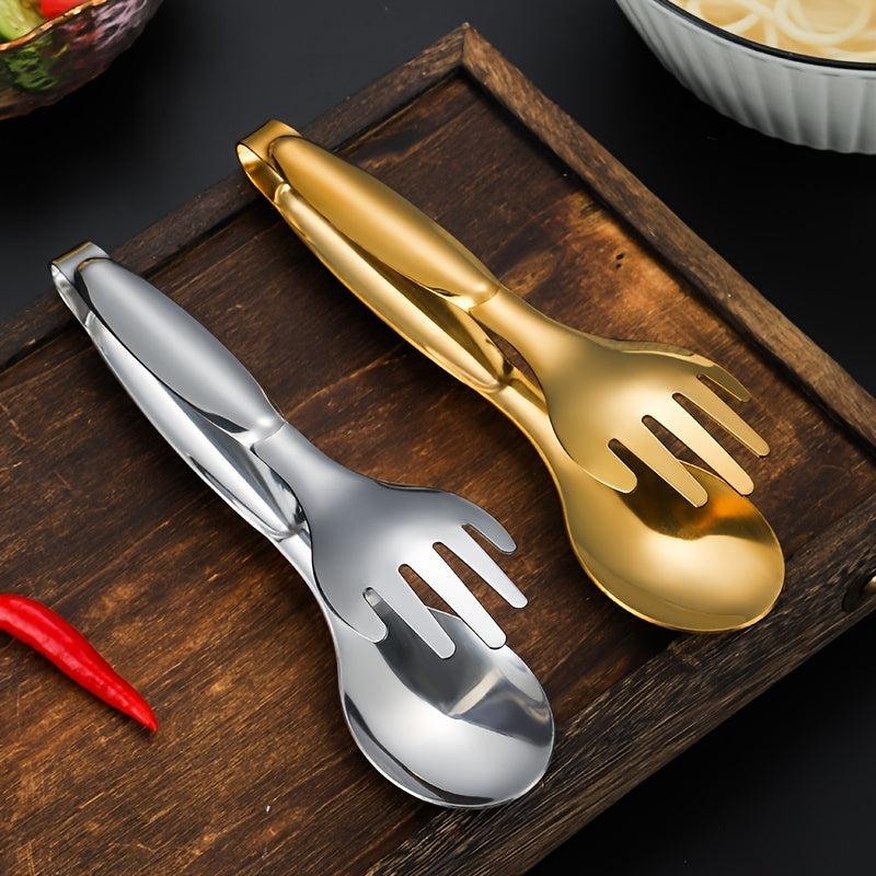 Stainless Steel Food Clip 3-In-1 Fork & Spoon Tong Kitchen BBQ Tong