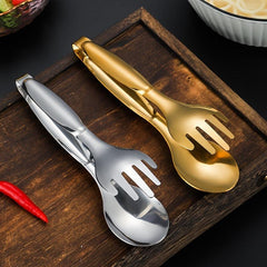 Stainless Steel Food Clip 3-In-1 Fork & Spoon Tong Kitchen BBQ Tong