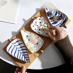 Leaf Shape Ceramic Appetizer Plate Dipping Bowl for Snacks & Sauces