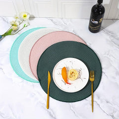 6pcs Cotton Placemat Round Yarn Fur Ball Lace Table Mat