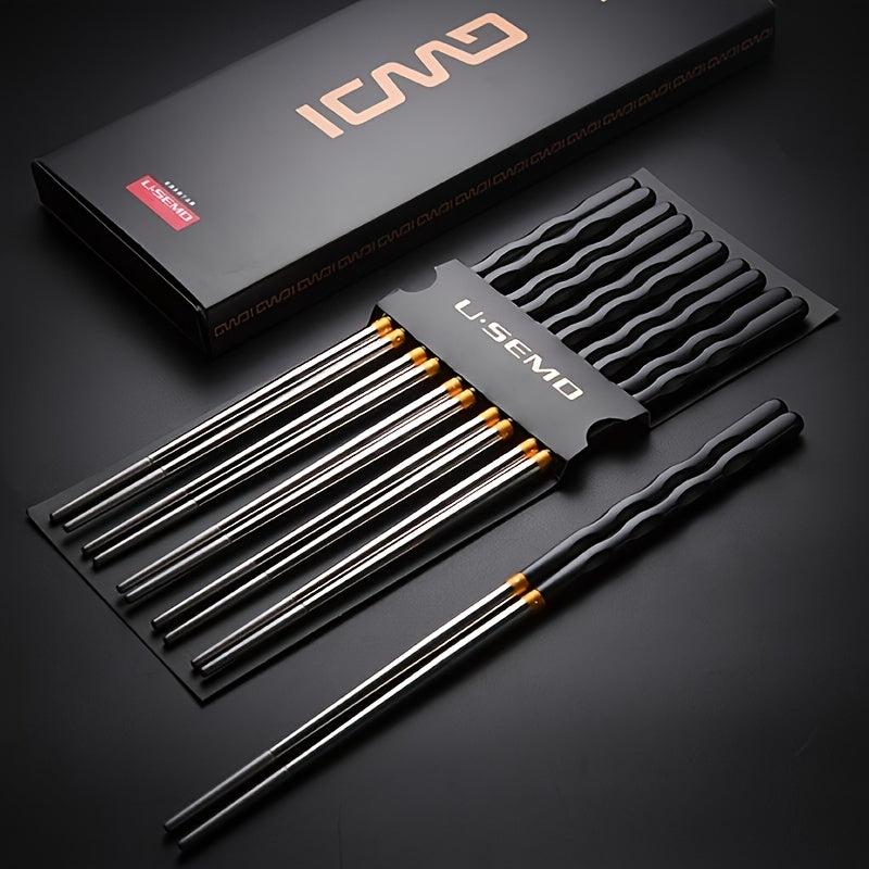10Pairs Stainless Steel Reusable Anti skid Chopsticks