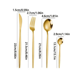 24pcs Stainless Steel Cutlery Set Thin Portuguese Steak Fork Spoon Plated