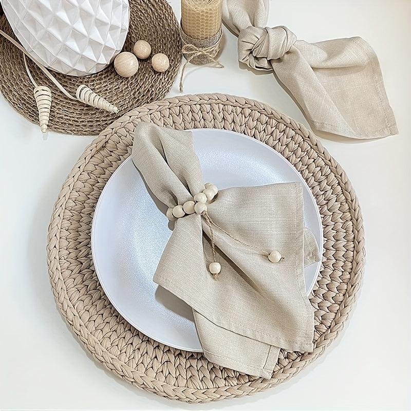 4pcs Wooden Beads Napkin Ring Double Thread Napkin Buckle