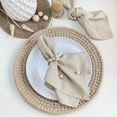 4pcs Wooden Beads Napkin Ring Double Thread Napkin Buckle