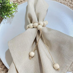 4pcs Wooden Beads Napkin Ring Double Thread Napkin Buckle
