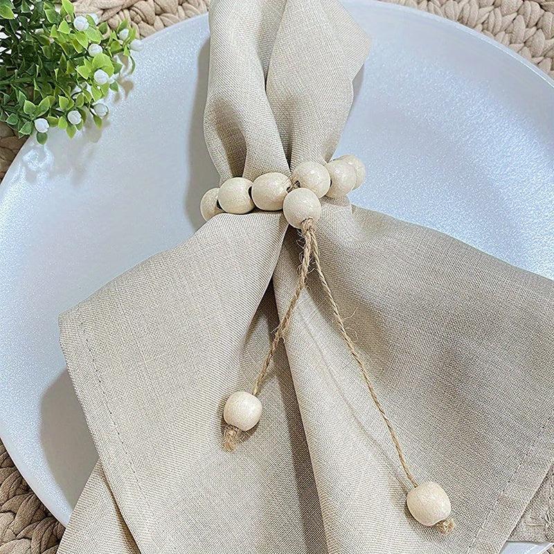 4pcs Wooden Beads Napkin Ring Double Thread Napkin Buckle