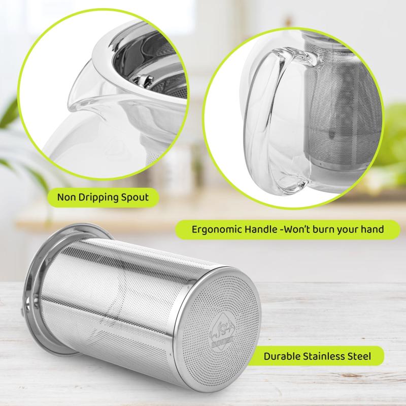 Microwave Safe Glass Teapot With Removable Stainless Steel Infuser