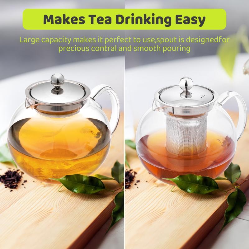Microwave Safe Glass Teapot With Removable Stainless Steel Infuser