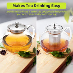 Microwave Safe Glass Teapot With Removable Stainless Steel Infuser