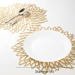Metallic Round Flowers Shape Placemat Home Insulation Tea Coaster Plate Mat