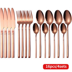 16pcs Stainless Steel Dinnerware Set Mirror Polished Cutlery Flatware