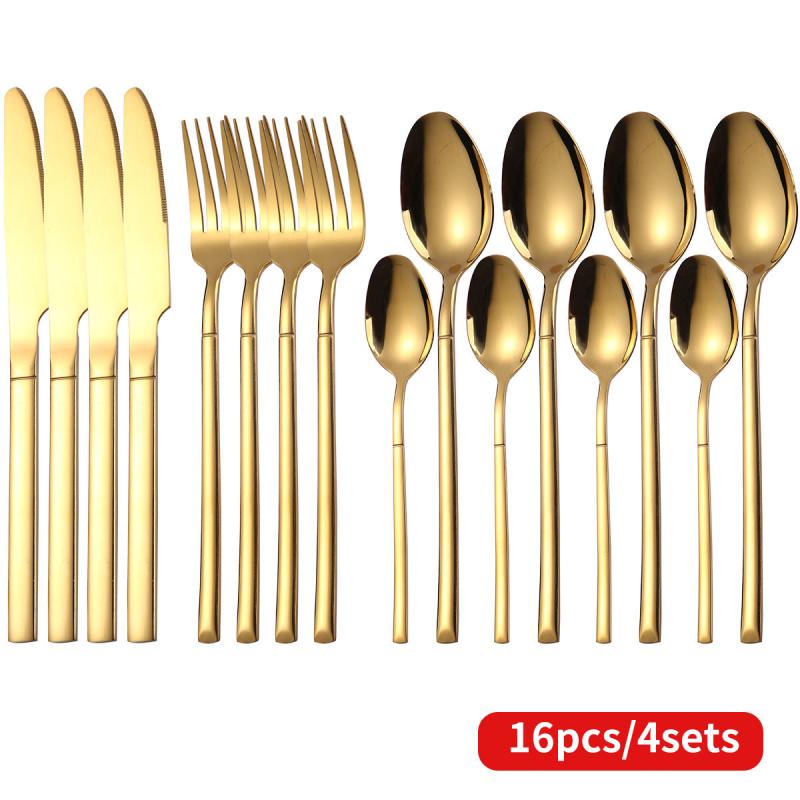 16pcs Stainless Steel Dinnerware Set Mirror Polished Cutlery Flatware