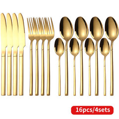 16pcs Stainless Steel Dinnerware Set Mirror Polished Cutlery Flatware