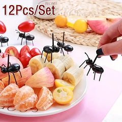 12Pcs Mini Ant Fruit Forks Plastic Cake Dessert Food Picks Party Tableware