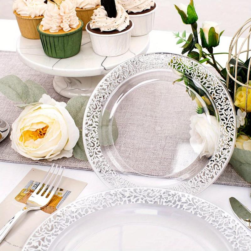 30PCS Clear Party Plates With Golden Rim 19.05cm Heavy Duty Fancy Plates