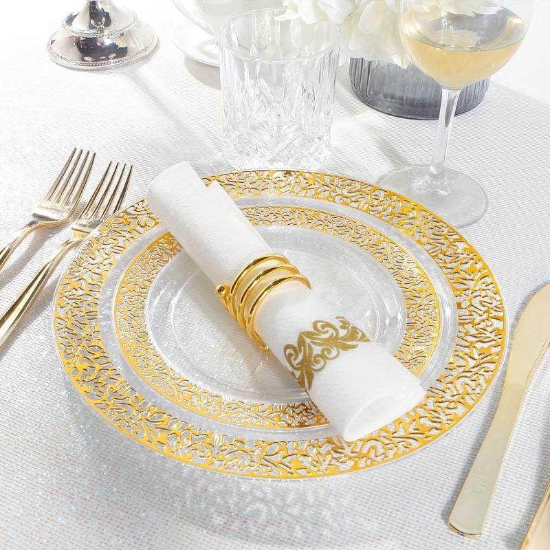 30PCS Clear Party Plates With Golden Rim 19.05cm Heavy Duty Fancy Plates