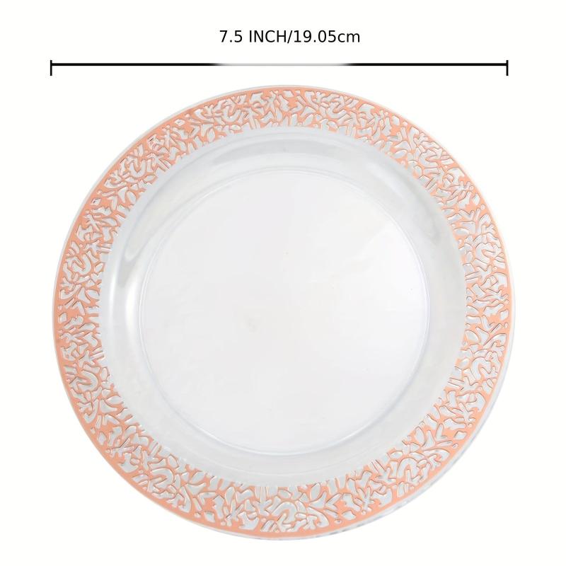 30PCS Clear Party Plates With Golden Rim 19.05cm Heavy Duty Fancy Plates
