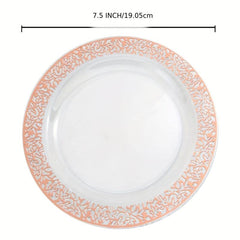 30PCS Clear Party Plates With Golden Rim 19.05cm Heavy Duty Fancy Plates