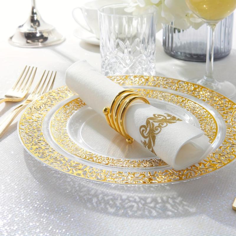 30PCS Clear Party Plates With Golden Rim 19.05cm Heavy Duty Fancy Plates
