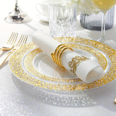 30PCS Clear Party Plates With Golden Rim 19.05cm Heavy Duty Fancy Plates