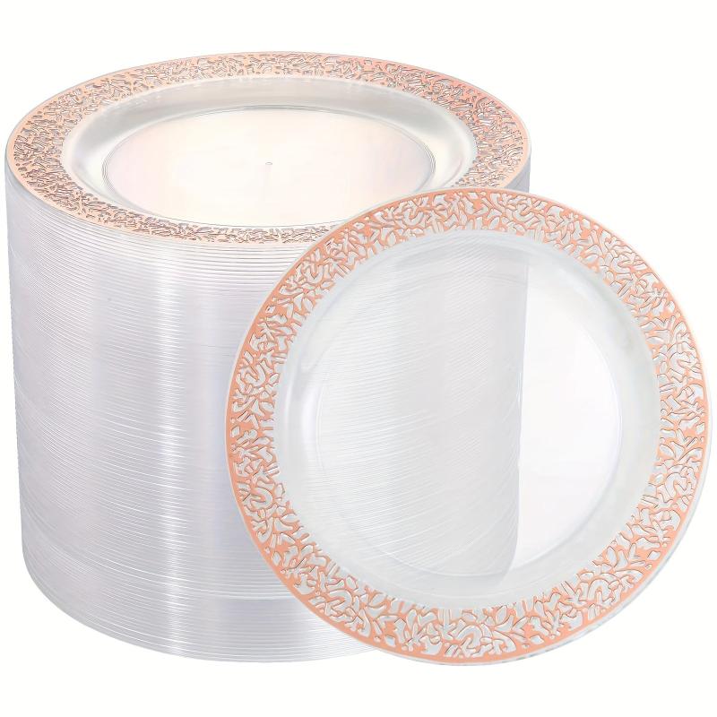 30PCS Clear Party Plates With Golden Rim 19.05cm Heavy Duty Fancy Plates