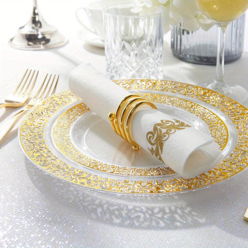 30PCS Clear Party Plates With Golden Rim 19.05cm Heavy Duty Fancy Plates