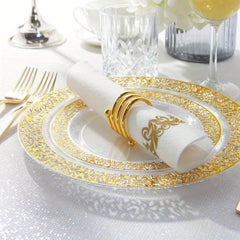 30PCS Clear Party Plates With Golden Rim 19.05cm Heavy Duty Fancy Plates