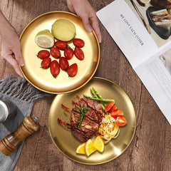 Stainless Steel Dessert Snack Plate Kitchen Dinner Plate Retro Fruit Plate