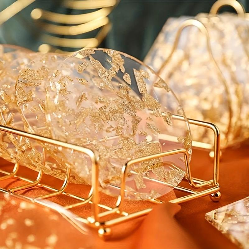 6pcs Golden Foil Heat Resistant Acrylic Coasters
